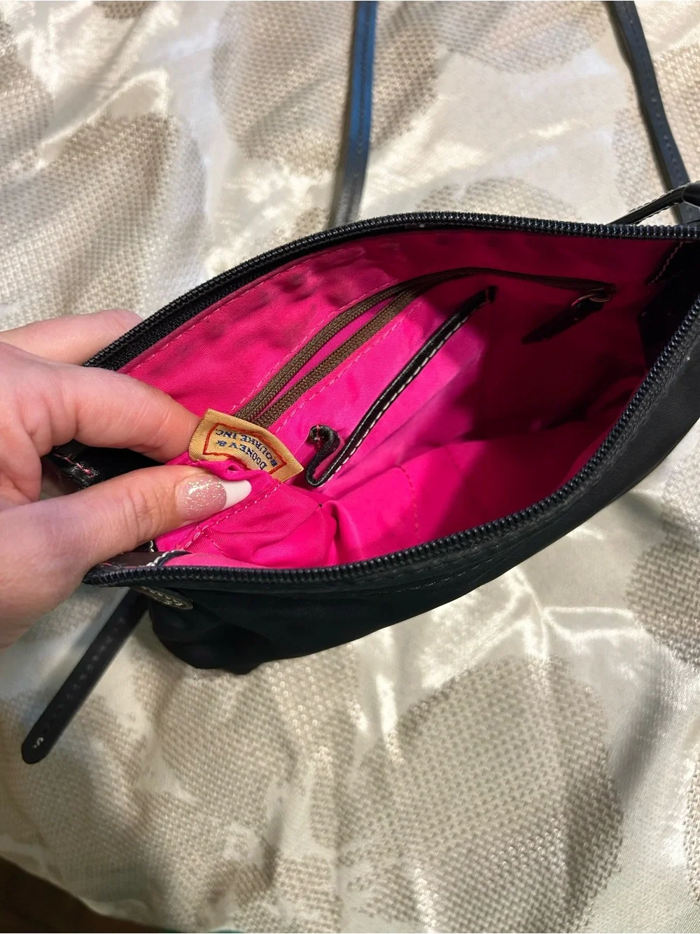 Dooney & Bourke Black Nylon Crossbody Bag Pink Lining Adjustable Strap